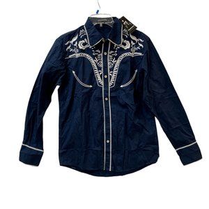 Men's Western Shirt Daupanzees Embroidered Cowboy Button Front Long Sleeve M XL